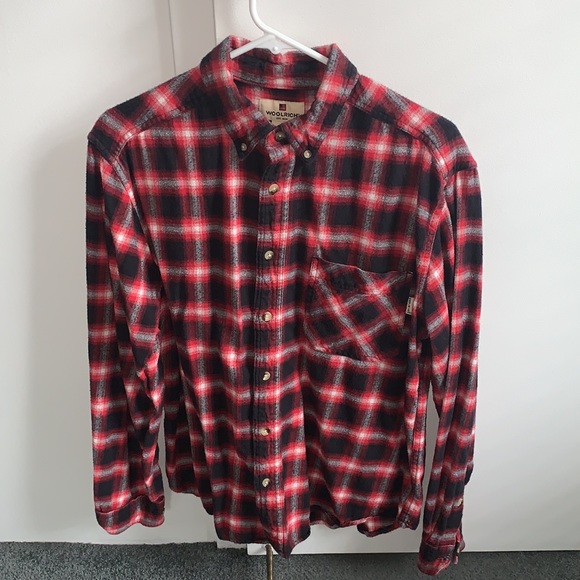 Red Plaid Woolrich Shirt M, Heavyweight Flannel - Picture 3 of 4